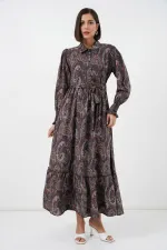 Kadın Kuşaklı Tesettür Elbise 2589 - Siyah