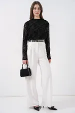 Kadın Desenli Uzun Kol Bluz 983 - Siyah