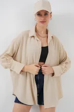 Chemise oversize en maille pour femme 20264 - Beige