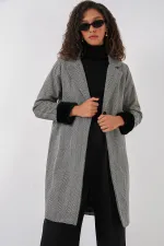 Manteau en cachemire à chevrons 9085 - Noir Manteau en cachemire à chevrons 9085 - Noir