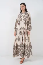 Robe longue hijab à motifs pour femme 2585 - Écru