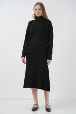15892 Sweater Skirt Knitwear Two Piece Set - Black