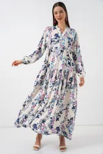 Robe longue hijab à motifs pour femme 2585 - Bleu marine foncé