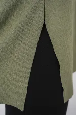 4332 Yanı Yırtmaçlı Örme Tişört - Çağla