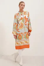 5903 Patterned Viscose Dress - Orange