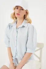 Women's Tie-Front Striped Shirt 20323 - Blue