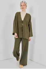 Kadın Keten Kimono İkili Takım 6727 - Haki