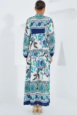 Robe hijab en viscose bleu marine et verte pour femme 2423