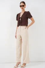 Chemisier court à manches courtes pour femme 958 - Marron