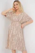 Women's Patterned Short Sleeve Dress 2569 - Beige