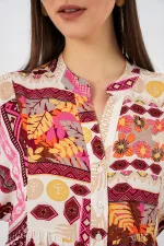 Kadın Desenli Uzun Tesettür Elbise 2585 - E. Turuncu