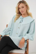 Women's Peter Pan Collar Long Tunic 5967 - Turquoise