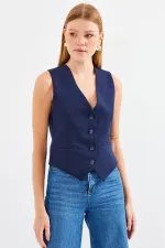 6796 Kısa Dokuma Yelek - Lacivert
