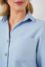 Women's Linen Look Crop Shirt 20339 - Blue