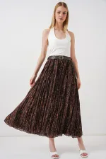 Kadın Kemerli Desenli Etek 8074 - Kahverengi