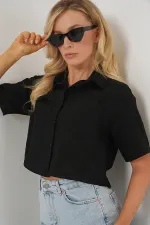 T-shirt court à manches courtes pour femme 20341 - Noir