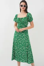 2387 Slit Detail Dress - Emerald Green