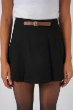 4335 Women's Belted Mini Short Skirt - Black