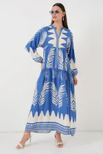 Robe hijab à motifs authentiques 2423 - H. Indigo