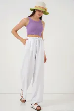 Women's Wide Leg Linen Trousers 6735 - White