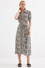 Robe courte en viscose à manches courtes 2213 - Noir