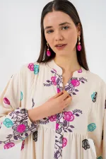 Robe longue hijab à motifs pour femme 2585 - C. Fuchsia