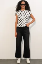 Women's Short-Sleeve Polka Dot Blouse 40009 - White