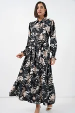 Robe hijab ceinturée pour femme 2589 - Noir foncé