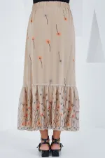 Kadın Krem Desenli Şifon Etek 8010