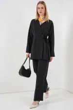 Kadın Yandan Bağlamalı Ceket Pantolon İkili Takım 30099 - Siyah