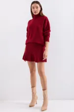 15891 Sweater Skirt Knitwear Two Piece Set - Red