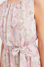 Robe en mousseline à manches zéro et à motifs 2501 - Rose