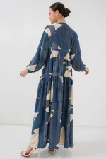 Robe hijab à motifs authentiques 2423 - K. Indigo