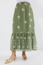 8010 Desenli Şifon Etek - Haki