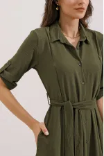 Women's Khaki Belted Shirt Dress 2442