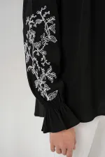 Kadın Nakışlı Örme Bluz 941 - Siyah