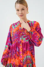 Robe hijab à motifs authentiques 2423 - H. Fuchsia