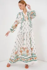 Robe hijab à motifs authentiques 2423 - Verte 10