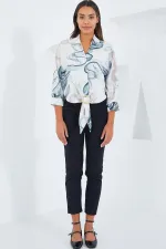 Chemise courte fluide oversize en satin pour femme 906 - Indigo