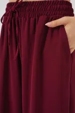 6591 Dokuma Şalvar Pantolon - Bordo