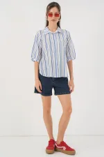 Women's Striped Short Sleeve Shirt 20345 - Blue