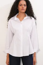 Kadın Belden Oturtmalı Poplin Gömlek 20384 - Beyaz Kadın Belden Oturtmalı Poplin Gömlek 20384 - Beyaz