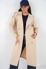 Kadın Kruvaze Yaka Trençkot 5978 - Bej