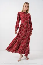 Kadın Boydan Düğmeli Uzun Tesettür Elbise 2588 - Bordo