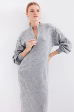 Robe longue en maille grise 15839