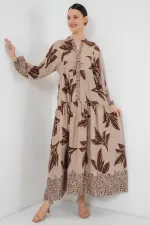 Robe hijab à motifs authentiques 2423 - Beige F.