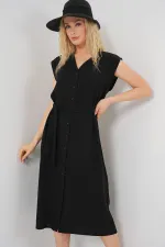 Women's Sleeveless Belted Ayrobin Dress 2568 - Black