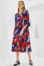 Robe courte en viscose à manches courtes pour femme, motif saxon rouge, 1959