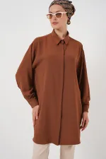 Women's Long Shirt Tunic 5945 - Tan Women's Long Shirt Tunic 5945 - Tan