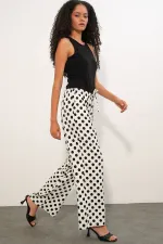 Women's Wide Leg Polka Dot Trousers 30116 - White
